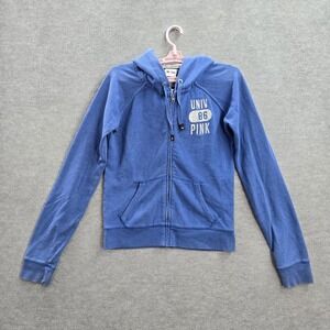 PINK‎ Victoria's Secret Women Hoodie M Blue Wishes And Kisses Fleece READ